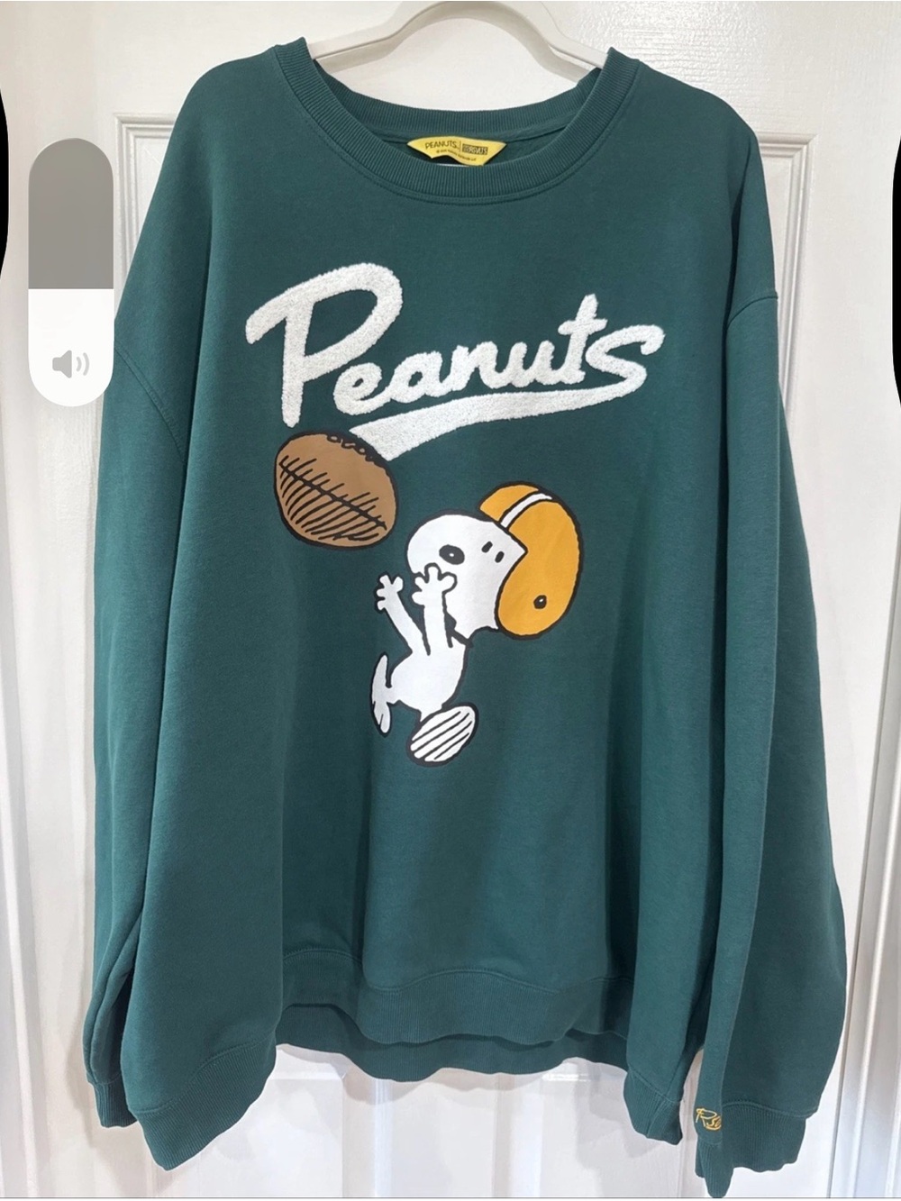 RSVLTS x PEANUTS Men's 4XL Pullover Green Football Sweatshirt - Snoopy Scores!